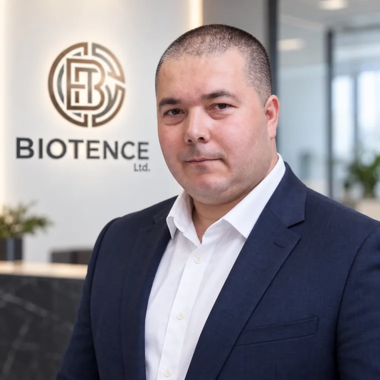 Retrato de Petar Stoyanov, Director Comercial de BIOTENCE Ltd.